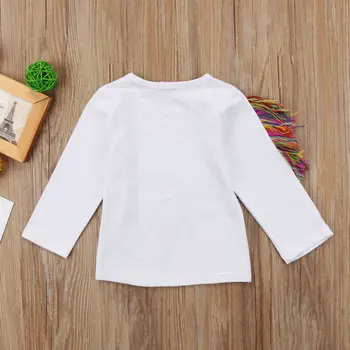 Mados 2020 Naują Atsitiktinis Bamblys Vaikų Mergaičių Tee Animacinių filmų Vienaragis ilgomis Rankovėmis Apvalios Kaklo Viršūnes White T-shirt Drabužiai