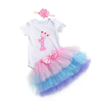Mados Baby Girl drabužiai Nustatyti Bodysuit jumsuit nustatyti Medvilnės Romper+6 sluoksnis tutu sijonas Kaspinai Kūdikiams 1-asis Gimtadienis Apranga kostiumas