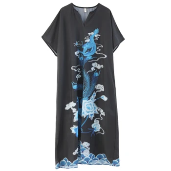 Mados Drakonas ir Feniksas Spausdinti Šifono Suknelė Moterims, Elegantiška Vintage Negabaritinių Vasaros Suknelė Vestidos Kinijos Elementas Ilga Suknelė
