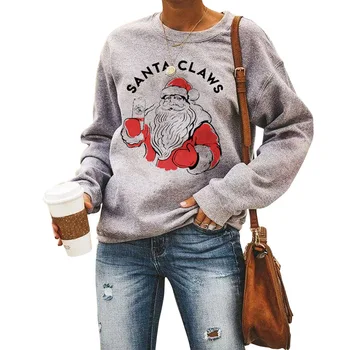 Mados Kalėdų Moterų Palaidinukė Atsitiktinis Outwear Santa Claus Atspausdinta Merginos Hoodies Sportas Megztinis Streetwear Harajuku Viršūnės