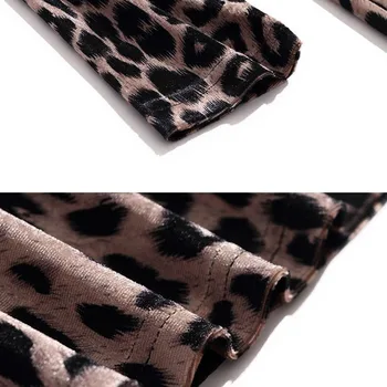 Mados Leopard Aksomo Marškinėliai Moteriška Pleuche Kratinys Elegantiškas Plonas Viršūnes Moterų Pavasarį, Rudenį Atsitiktinis ilgomis Rankovėmis Juoda Palaidinukės