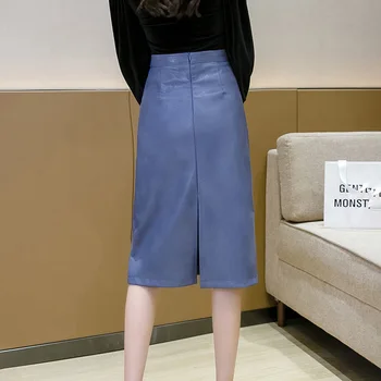 Mados PU odos sijonas moterims aukšto juosmens klubo paketą moterų sijonai temperamentas office lady midi ilgio sijonai rudens žiemos saia