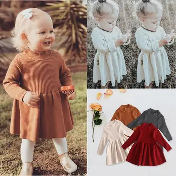 Mados Rudens-Žiemos Bamblys Baby Girl Suknelės Megztinį Megzti Suknelę Princesė Vaikai Mergina Drabužiai