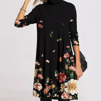 Mados Rudenį, Žiemą Šilta Moterų Golfo Suknelė Elegantiškas Spausdinti Ilgomis Rankovėmis Suknelės Moterims Atsitiktinis Palaidų Moterų Plius Dydis Suknelė