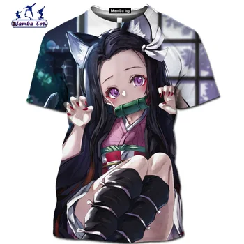 Mamba viršuje Kimetsu nr. Yaiba marškinėliai juokinga Demon Slayer vyrų marškinėliai 3D Anime cosplay hentai Trumpas rankovės Kamado Tanjirou streetwear