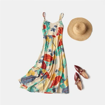 Marwin 2020 M. Pavasario Vasaros Paplūdimio Stiliaus Rankovių Spageti Dirželis Imperija-Line Kulkšnies Ilgio Gėlių V-Kaklo Moterų Suknelės