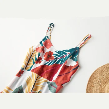 Marwin 2020 M. Pavasario Vasaros Paplūdimio Stiliaus Rankovių Spageti Dirželis Imperija-Line Kulkšnies Ilgio Gėlių V-Kaklo Moterų Suknelės