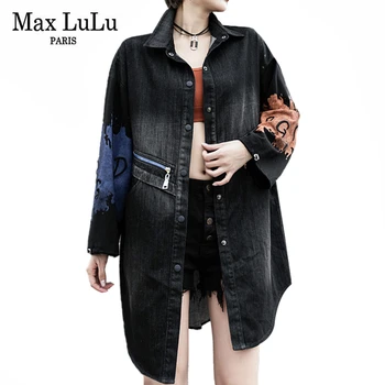 Max LuLu Rudens Mados Europos Ponios Dizaineris Spausdinti Drabužiai, Džinsai Vintage Tranšėjos Paltai Moterų Ilgai Windbreakers Plius Dydis