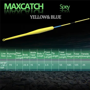 Maximumcatch Plūduriuojantis Fly Fishing Line 7-10wt 125FT Mėlyna/Geltona Spalvos Su 2 Suvirinti Linijos Svorį į Priekį Spey Fly Linija