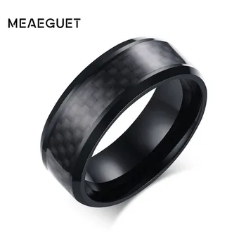 Meaeguet Nerūdijančio Plieno Žiedai, Juodos spalvos Anglies Pluošto Inkrustacijos Dalyvavimas Vestuvių vyriški Žiedai bižuterijos 8mm Pločio