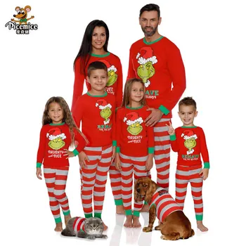 Medvilnės Šeimos Atitikimo Sleepwear Drabužiai Mamai, Tėvui, Vaikams, Cartoon Spausdinti Pižama Kalėdų Mama ir Man Šilta, naktiniai drabužiai Drabužiai
