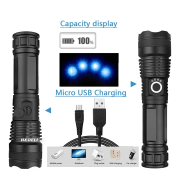 Medžioklės USB fakelas žibintuvėlis xhp50 26650 Super galingas Priartinimas led xhp50.2 flashlight18650 stovykla žibintų elektrinis žibintuvėlis