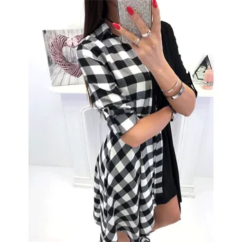 MeiHuiDa 2018 Naujo Stiliaus Mados Moterų Kratinys Mini Suknelė Ponios ilgomis Rankovėmis V-Kaklo Pledas Romper Suknelė