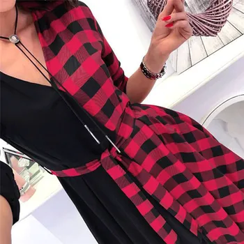 MeiHuiDa 2018 Naujo Stiliaus Mados Moterų Kratinys Mini Suknelė Ponios ilgomis Rankovėmis V-Kaklo Pledas Romper Suknelė
