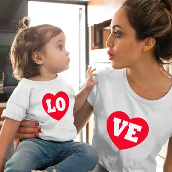 MEILĖS Motina ir Dukra Drabužius Juokingas Šeimos Marškinėliai Atitikimo Komplektus Dukra, ŠTAI ir Mama VE Šeimos Atrodyti Vasaros T-shirt
