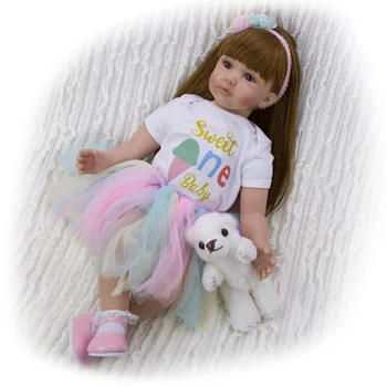 Mielas 24 Colių 60 cm Mados Reborn Baby Doll Minkšto Vinilo Audinio Organas, Mergaitė, Princesės Lėlė Žaislas Naujagimis Baby Doll Vaikų Kalėdų Dovana