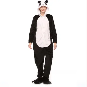 Mielas Animacinių Filmų Gyvūnų Panda Pižama Žiemos Flanelė Šiltas Vientisas Pižama Suaugusiųjų Unisex Cosplay Onesies Kalėdų Helovinas Kostiumas
