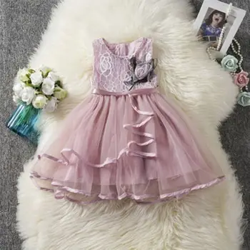 Mielas Gėlių Bamblys Kūdikių Mergaičių Suknelė be Rankovių Bridesmaid Suknelę Princesė Inscenizacija Nėrinių Tutu Sukneles 6m-5y