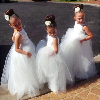Mielas Gėlių mergaičių Suknelės V Atgal Tiulis Satino Mergaitės Vaikams/Vaikų Suknelė Vestuvių Nauja Komunijos Partijos Inscenizacija Suknelė
