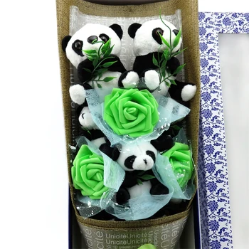Mielas panda valgyti bambuko pliušiniai žaislai iškamšos puokštės dovanų dėžutėje kūrybos Valentino Diena baigimo gimtadienio dovanos