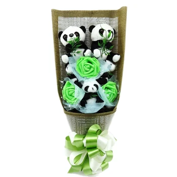 Mielas panda valgyti bambuko pliušiniai žaislai iškamšos puokštės dovanų dėžutėje kūrybos Valentino Diena baigimo gimtadienio dovanos