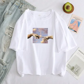 Mikelandželas Spausdinti Moterys T Shirts Juokinga Estetinės Pusės Grafinis T-shirt Negabaritinių Marškinėlius Atsitiktinis Viršūnes Tees Drabužius Moterų marškinėliai