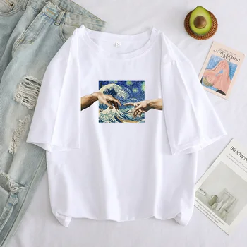 Mikelandželas Spausdinti Moterys T Shirts Juokinga Estetinės Pusės Grafinis T-shirt Negabaritinių Marškinėlius Atsitiktinis Viršūnes Tees Drabužius Moterų marškinėliai