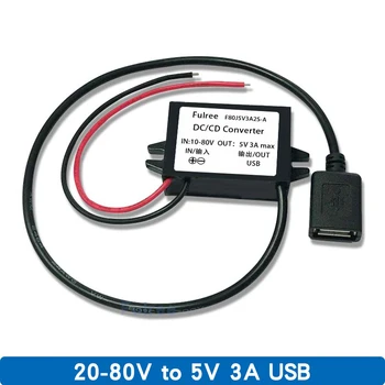 Mikro Mini 2 USB 12V 24V 36V 48V (20V-80V) prie 5V 3A DC-DC Žingsnis Žemyn Galios Keitiklis Dvigubas USB Automobilinis Įkroviklis Dual Išvesties Adapteris