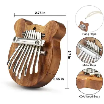 Mini 8 Klavišą Kalimba Nykščio Raudonmedžio Pianinas Portable Bear-formos Medienos Kalimba Su Virvelę Mbira Sanza Klavišinių Muzikos instrumentų