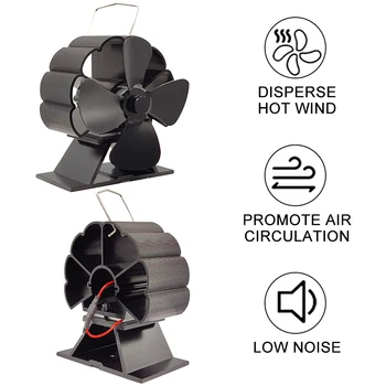 Mini Black Viryklė Ventiliatorius 4 Ašmenys Židinys Ventiliatorius, Šilumos energija Varomas komin Medienos Degiklis Ekologinio Ventiliatorius Ramioje Namų Efektyvus Šilumos Paskirstymo