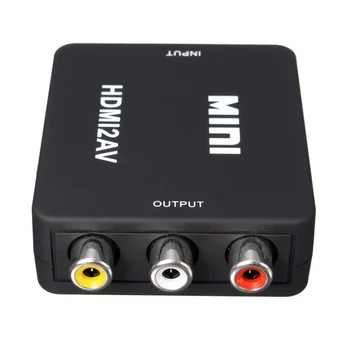 MINI HDMI į 3RCA CVBS Composite AV Video Converter Adapteris TV, VHS VAIZDAJUOSČIŲ, DVD (Juoda)