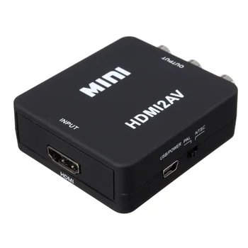 MINI HDMI į 3RCA CVBS Composite AV Video Converter Adapteris TV, VHS VAIZDAJUOSČIŲ, DVD (Juoda)