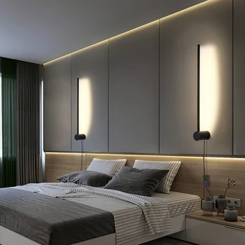 Minimalistinio ilgai juostelės LED sieniniai šviestuvai Šiuolaikinio gyvenimo kambario, miegamojo lovos kištuko į sienos lempos fono sienos sconce LED lempos