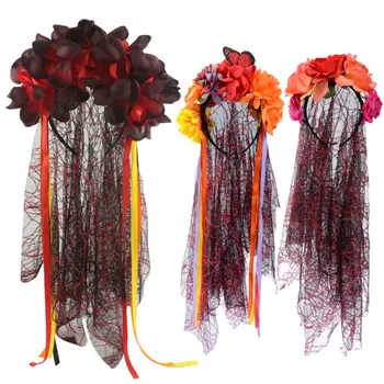 Mirusiųjų Dienos Šydas Lavonas Nuotaka Rožės Meksikos Helovinas Fancy Dress Gėlių Hairband Lankelis Helovinas Kostiumas Šalis Priedų