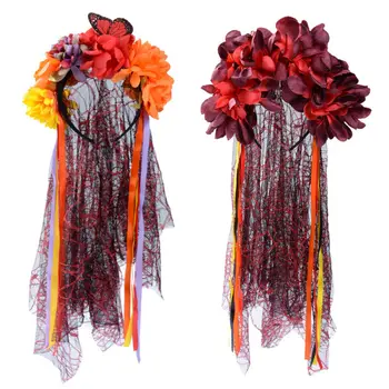 Mirusiųjų Dienos Šydas Lavonas Nuotaka Rožės Meksikos Helovinas Fancy Dress Gėlių Hairband Lankelis Helovinas Kostiumas Šalis Priedų