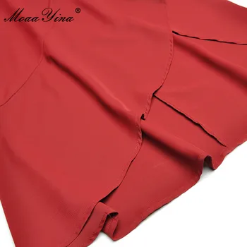 MoaaYina Mados Dizaineris suknelė Rudenį Moterų Suknelė ilgomis Rankovėmis Diržo Kietas Gatvės Šifono Asimetriškas Suknelės