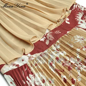 MoaaYina Mados Dizaineris suknelė Vasaros Moterų Suknelė, Apsiaustas Rankovėmis Spausdinti Plisuotos Šifono Suknelės