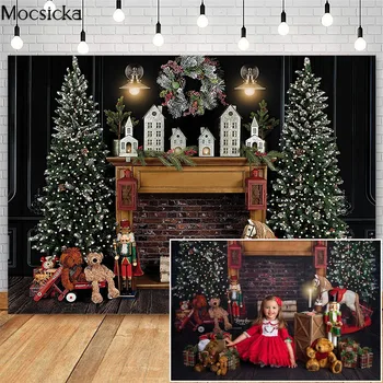 Mocsicka Kalėdų Šviesą Backdrops Fotografijos Židinys Kalėdų Eglutės Žaislų Apdailos Fotografijos Studija Foto Tapetai