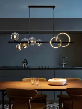 Modernus restoranas LED šviestuvo apšvietimo Šiaurės kūrybos stiklo kamuolys juoda ilgai kabo lempa restoranas, baras, kavinė priedai veltiniams, vilna Lempa