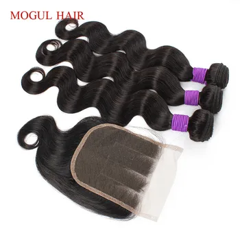 Mogul Plaukų 3 Ryšulius su Uždarymo 200g/nustatyti Kūno Banga Plaukų Pynimas Juoda Šviesūs, Ruda Ombre 12-22inch Brazilijos Remy Human Hair