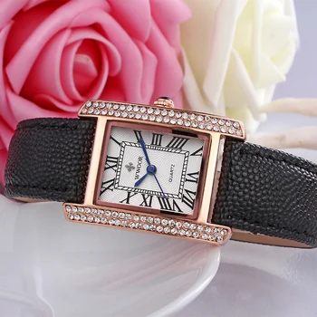 Montre Femme WWOOR Elegantiškas Moterų Laikrodžiai Garsaus Prekės ženklo Prabangus Diamond Aikštėje Ponios Riešo Žiūrėti Juodos Odos Apyrankė Žiūrėti 2020 m.