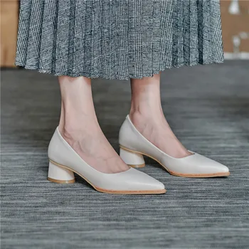 MoonMeek 2020 Naują atvykimo mados moterų siurbliai, natūralios odos seklių vienu batai vasaros office suknelė bateliai, balti abrikosų