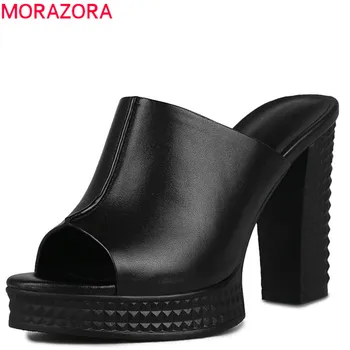 MORAZORA 2020 m. natūralios odos batus, peep toe elegantiškas vientisos spalvos moterų sandalai mados platforma sexy batai aukštakulniai batai