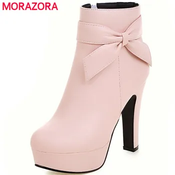 MORAZORA Bowtie PU odos platformos batai moteris batai šalies zip kietas moteriški batai pavasario rudens mados vestuvių batai