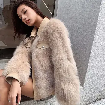 Moteris, Kailiniai Paltai 2020 Prarasti Turn-žemyn Apykaklės Trumpas Prarasti Mados Imitacija Moterų Fox Fur Coat naują žiemos