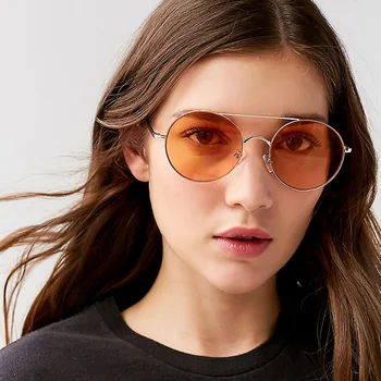 Moteriški akiniai nuo saulės 2019 tendencijos produktų, oranžinės, geltonos, rausvos apvalios saulės akiniai moterų festivalis futuristinis oculos de sol feminino