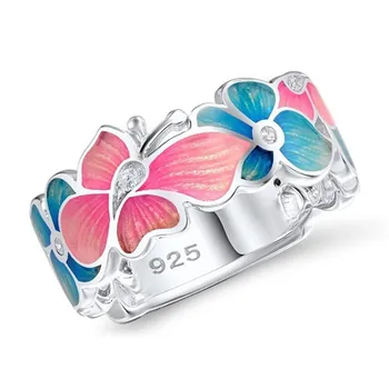 Moteriški madingi gėlių drugelio dizaino žiedas rožinė mėlyna ranka žiedas vestuvių dalyvavimo šalies papuošalai dovana