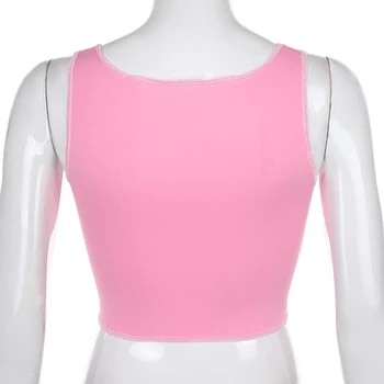 Moteriški Marškinėliai Y2k Estetikos Viršūnių Moterų Derliaus Tuščiaviduriai Iš Priekio Vasaros 2020 E-Girl Sweet Heart Pink Tee Clubwear