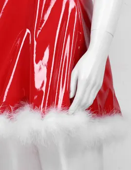 Moteriški Ponia Santa Claus Fancy Dress Kalėdų Kostiumas Lauko Šalies Cosplay Clubwear Balta Plunksna Apdaila-line Suknelė su Skrybėle