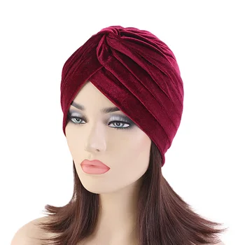 Moterys Naujas Prabangus Aksomas Indijos Skrybėlę Musulmonų Stiliaus Šalikas Cap Plaukų Aksesuarai chemo bžūp Ponios Lankelis Minkštos Turbaną Hijab Headwraps